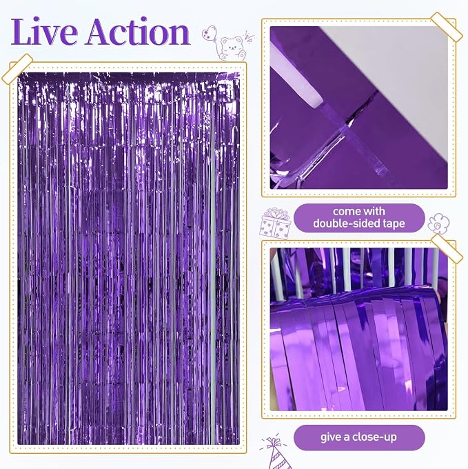 157Pcs Purple and Gold Balloons Garland Arch Kit with Fringe Curtain for Girl Princess Woman Birthday Bridal Baby Shower Engagement Wedding Party Decorations
