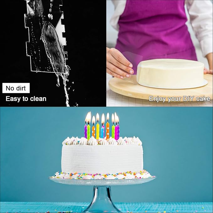 Patelai 6 Pieces Clear Acrylic Cake Scraper Smoother Set Large Cakes Smoother Scraper Cake Stripes Edge Contour Comb for DIY Icing Frosting Buttercream Cream Decorating Mousse Kitchen Baking Tool