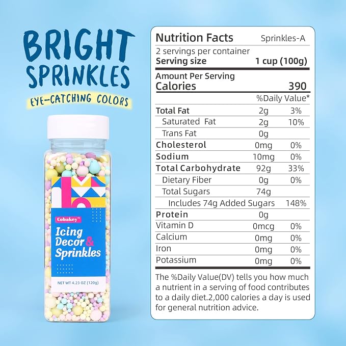 Sprinkles for Cake Decorating 4.2 Ounce Sugar Pearls Mixing Sizes, Edible Sprinkles for Cookie Decorations, Cupcake Topper, Ice Cream, Candy, Chocolate, Parties