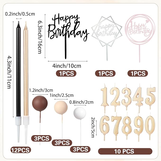 Yerliker 34 Pcs Happy Birthday Cake Toppers Decorations Birthday Candles DIY Cake Decor for Men Women Wedding Anniversary(Boho)