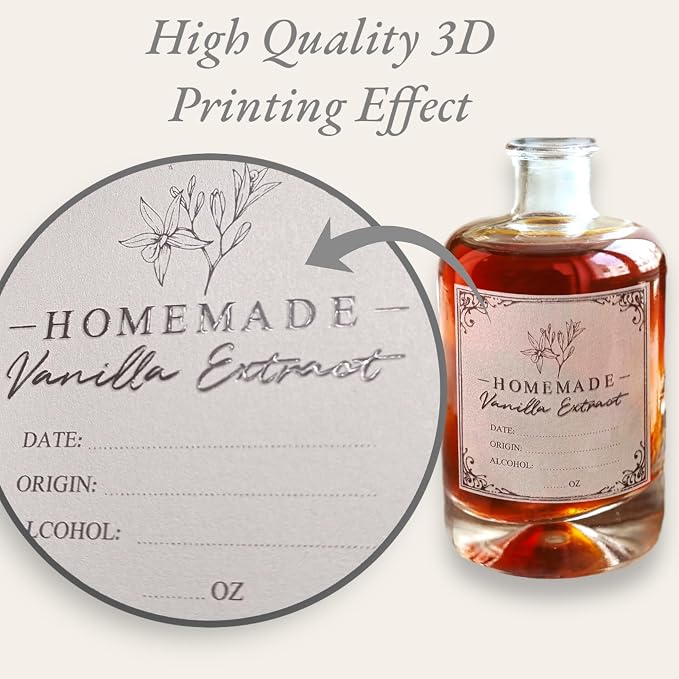 3 * 3 inch Vanilla Extract Labels - 12Pcs Square Homemade Vanilla Extract Stickers, Holiday Gift Stickers for Handcrafted Vanilla Bottles Tags, Fits 2oz, 4oz, 8oz or 16oz Bottles (3x3, 12, Count)