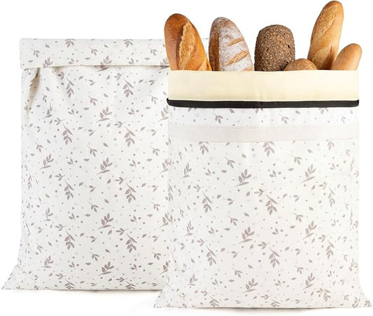2-Pack Reusable Beeswax Bread Bags for Sourdough & HomemadeBread with Zipper, 16.5 x 13 inch bread bags for Food Storage