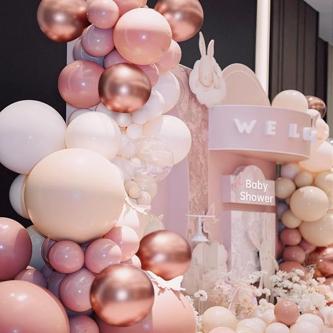 MEBAY Pink and Gold Balloon Garland Arch Kit, 166Pcs Dusty Pastel Pink White Sand Rose Gold Metallic Balloons for Wedding Bridal Shower Women Birthday Party Decoration