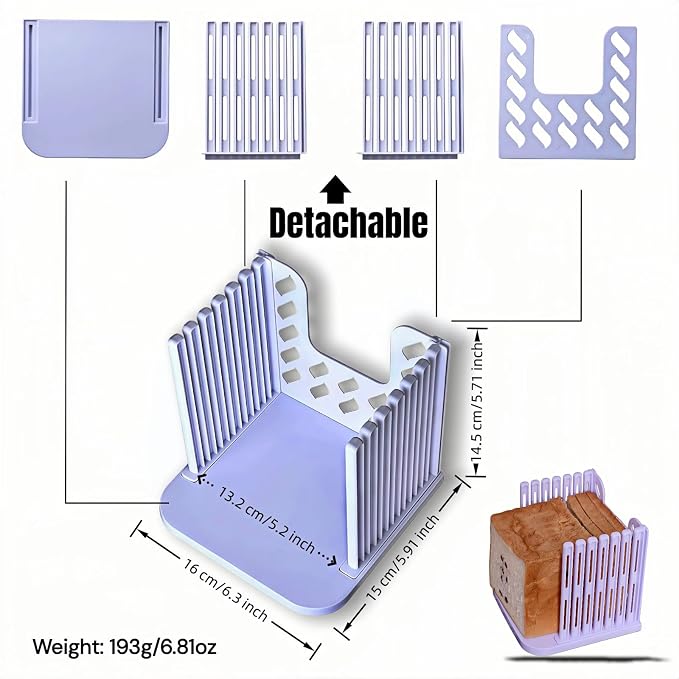 Adjustable Bread Slicer for Homemade Toast - 4 Thickness Settings Foldable Bread Cutting Guide with Crumb Tray, Food Grade ABS Kitchen Baking Tool for Bread, Cheese, Fruits & Vegetables