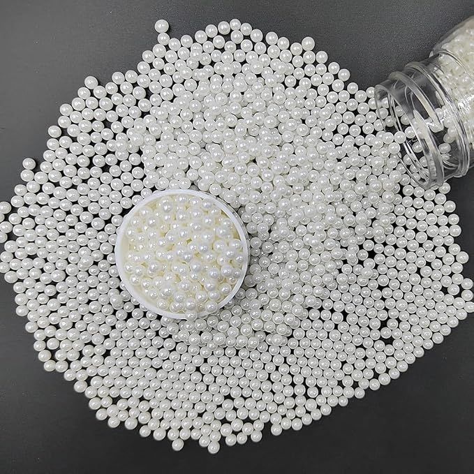 Homankit White Pearl Sprinkles Edible Pearls for Cake Decorating, 4mm 120g/4.23OZ Sugar Pearl Cake Decorations for Baking Cookie Cupcake Toppers Ice Cream Toppings Birthday Wedding Supplies