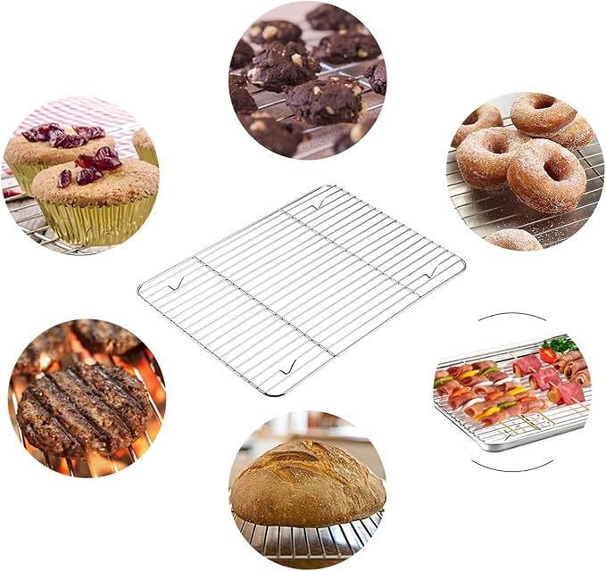 TeamFar Baking Pan with Rack Set of 4, 12.5’’ x 9.5’’ Stainless Steel Toaster Oven Baking Pan with Cooling Rack, Healthy & Non Toxic, Easy Clean& Mirror Finish, Dishwasher Safe - (2 Pans + 2 Racks)