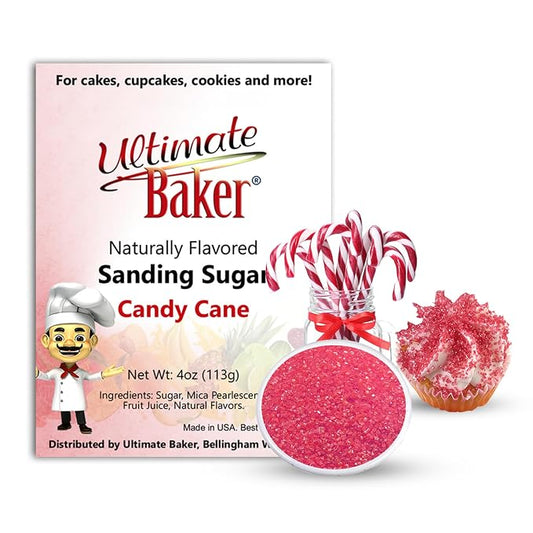 Ultimate Baker Flavored Sanding Sugar (1x4oz) - Burst of Flavor & Color for Cakes, Cookies & More, All-Natural, Perfect for Baking & Decorating or as a Flavored Coffee Sugar (Candy Cane)