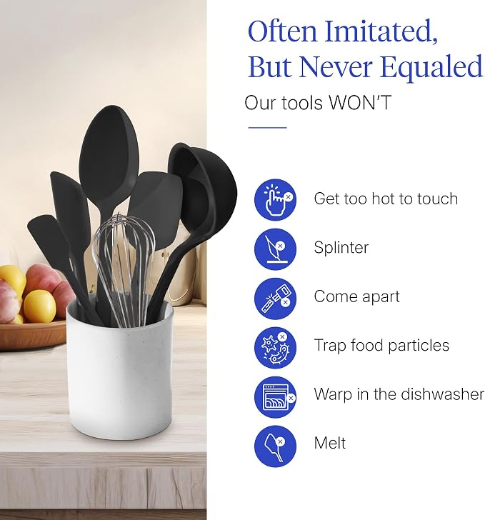 GIR: Get It Right 10-Piece Cooking Utensils Set - Black Silicone - Spatula Set, Silicone Spatulas & Kitchen Spoons - Heat-Resistant up to 425°F - Nonstick Cookware-Friendly - Dishwasher-Friendly