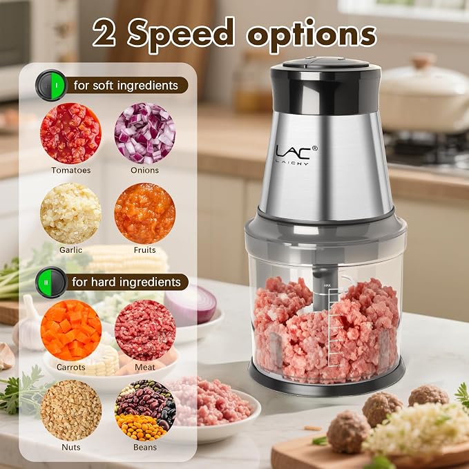 Mini Small Food Processor 4 Cup,Meat Grinder with 2 Bowls,Electric Food Chopper,Powerful Motor 2 Speed & 4 Blades for Baby Food,Meat,Onion,Vegetables