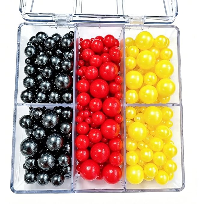 HeDeon&Rles Black Red Yellow Nonpareil Pearls Sprinkles for Baking Decorating 90g/3.17oz 4 Size Mix Edible Preals for Cake Cupcake Pancake Icing Decoration Independence Christmas Halloween Supplies