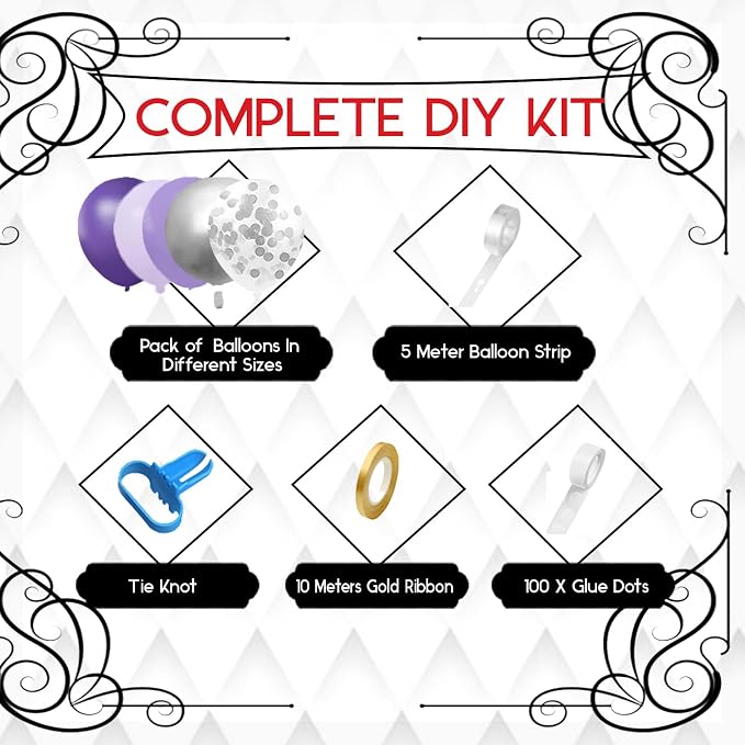 Archloon 156pcs Balloon Garland Arch Kit, Different Sizes 18 12 10 5 inch Lavender Latex Metallic Balloons for Girls Women Wedding Birthday Baby Shower Party Decorations Supplies