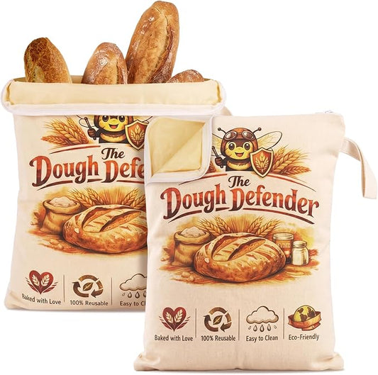 FunMular 2 Pack Reusable Beeswax Bread Bags for Homemade Bread Sourdough - XL Linen Cotton Bees Wax Bread Bags with Wide Sealing Zip to Keep Loaves Fresh Longer