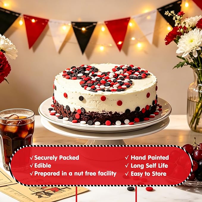 Edible Red Black White Round Confetti Sprinkles 130g/4.58oz,Flat Edible Sugar Confetti for Cake Cupcake Cookie Ice Cream Decorating,Resealable Storage Bag,Ideal for Mickey Themed Kids Birthday,Cartoon Party,Children Carnival,Baby Shower,Holiday Dessert...