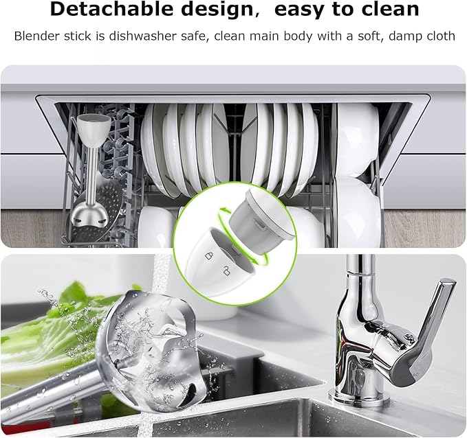 Bonsenkitchen Hand Blender, Immersion Blender with 2 Mixing Speed, 2-In-1 Hand Held Stick Mixer with Beaker for Soups, Smoothies, Sauce, White