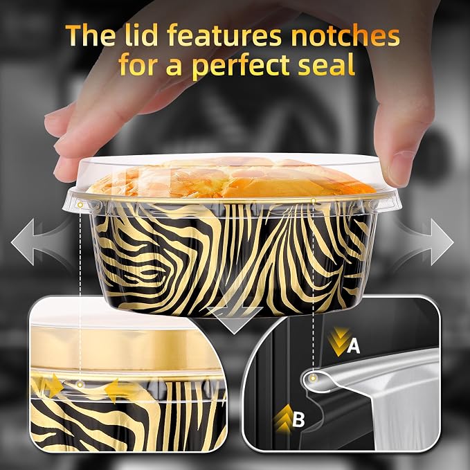 Beasea 8oz Disposable Ramekins with Lids, 120 Pack 235ml Aluminum Foil Baking Cups, Round Muffin Mini Creme Brulee Cups Tins Individual Cupcake Containers for Party Party - Tiger Stripes