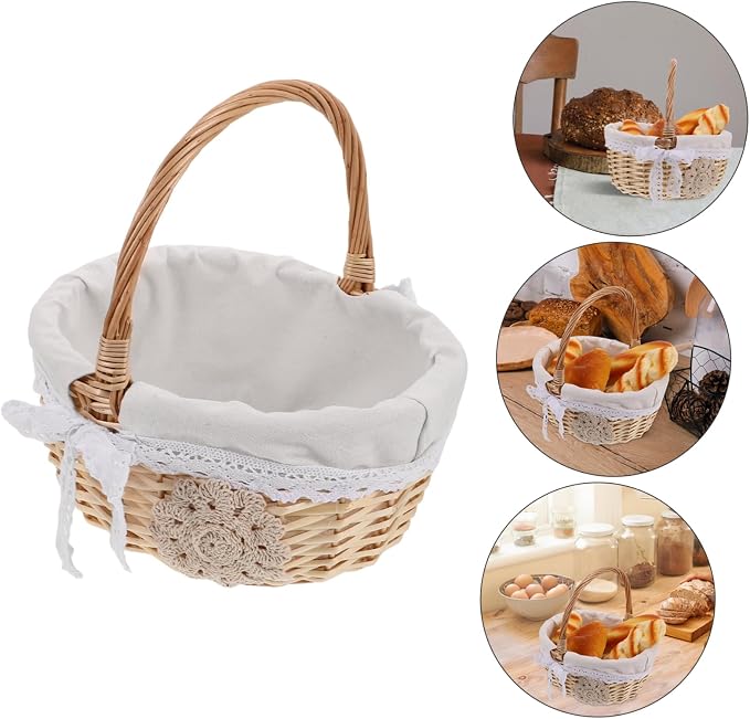 1pcs Hand Woven Rattan Basket Cloth Lining Multipurpose Storage Organizer for Bread Fruits and Picnic Essentials Lightweight Design for Easy Carrying