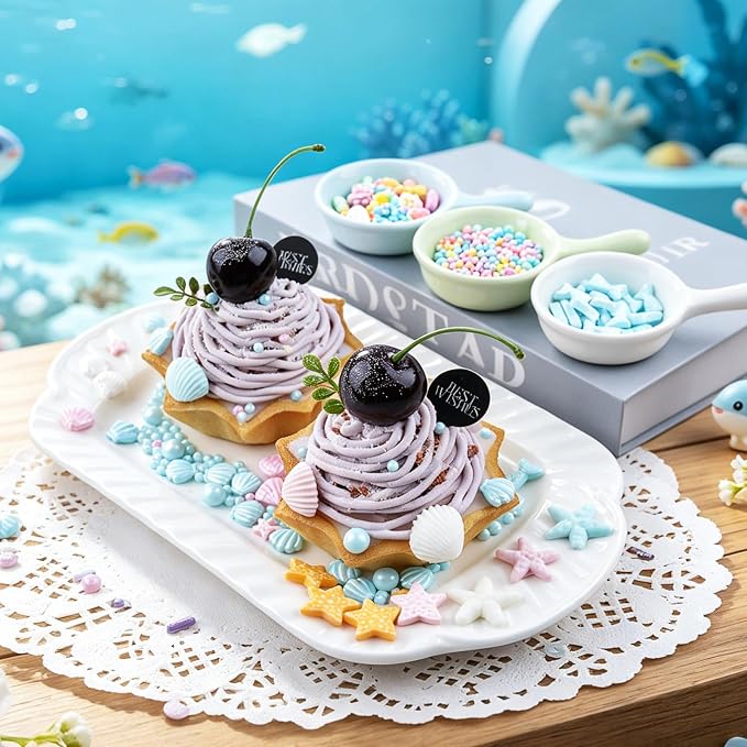 Blue Ocean Mermaid Sprinkles, Edible Seashells Cake Decorations, Starfish Mermaid Tails Candy Sugar Pearls, For Baking Cupcake, Cookie, Ice Cream Toppings, Beach Ocean Theme Birthday Party Supplies