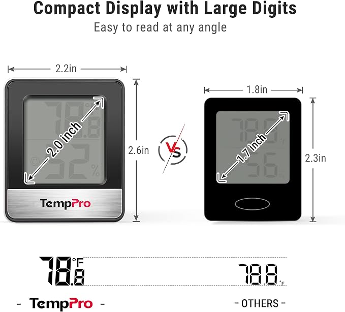 TempPro TP49 2 Pieces Digital Hygrometer Indoor Thermometer Humidity Meter Room Thermometer with Temperature and Humidity Monitor Mini Hygrometer Black Weather Station (Previously ThermoPro)