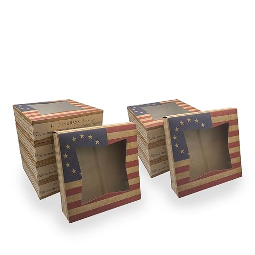 Southern Champion Tray 2482 USA Kraft Paperboard Flag Design Print Window Bakery Box, 9" Length x 9" Width x 2-1/2" Height (Case of 150)