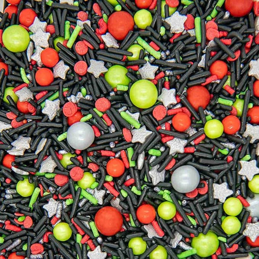 Black Space Wars Sprinkles for Cake Decorating - Galaxy Sprinkles for Cupcake Decorating and Baking in Black Jimmies, Red Nonpareils with Silver Stars Sprinkle Cake Decorations for Birthday