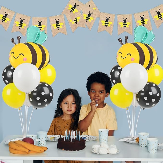 4 Sets Bee Baby Shower Party Balloons Stand Kit With Bumble Bee Foil Balloons Yellow Black White Honey Party Balloon Centerpiece for Tables for Gender Reveal Sweet As CanBee Birthday Decorations