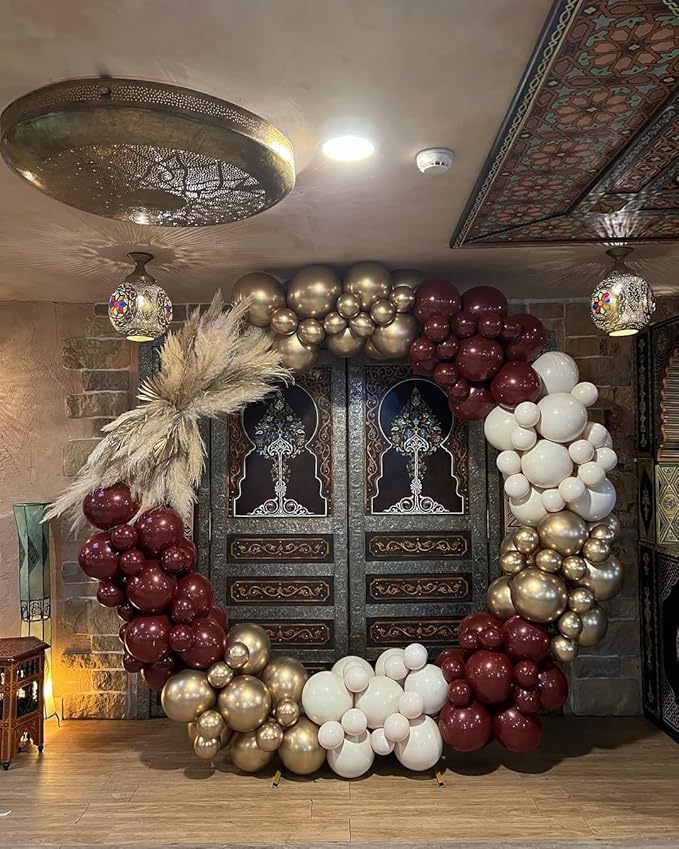 Burgundy Balloon Arch Kit, 140Pcs Burgundy Maroon Gold with Stars Balloon Garland kit, Different Size Balloons for Valentines Day Birthday Anniversary Bridal Shower Wedding Party Decorations