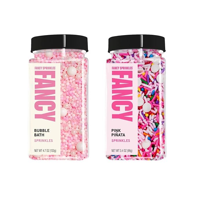 Fancy Sprinkles Bubbles & Bashes Sprinkle Set | Pink Piñata & Bubble Bath | Pink Sprinkles for Cake, Cupcake & Cookie Decorating | Baby Shower & Bachelorette | 2 Pack (0.5c)