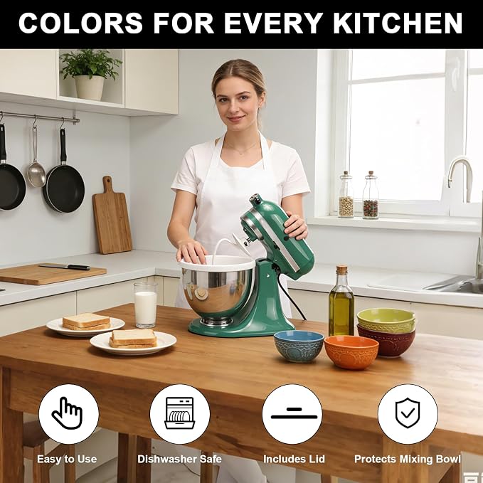 5 Qt Tilt-Head silicone liners for kitchenaid stand mixer, Silicone Bowl Liners with Lids, Kitchen Aid Accessories and Attachments for Baking and Cooking (3pcs Green+Blue+White)