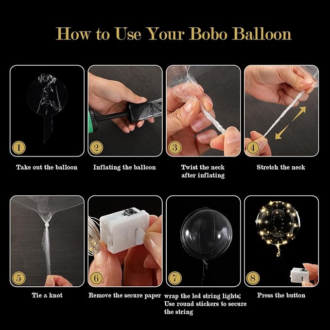 LED Light Up Balloons 20 Pack – 22" Clear Bobo Balloons with 10ft Warm White LED String Lights, 3 Light Modes, Batteries Included – Perfect for Parties, Birthdays, Weddings & Events