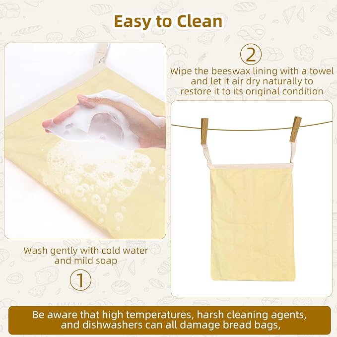 2 Pack Beeswax Bread Bags for Sourdough Homemade Bread，XL Reusable Beeswax Bread Storage Bag，Portable with large capacity，Keeps Fresh, Easy to Clean