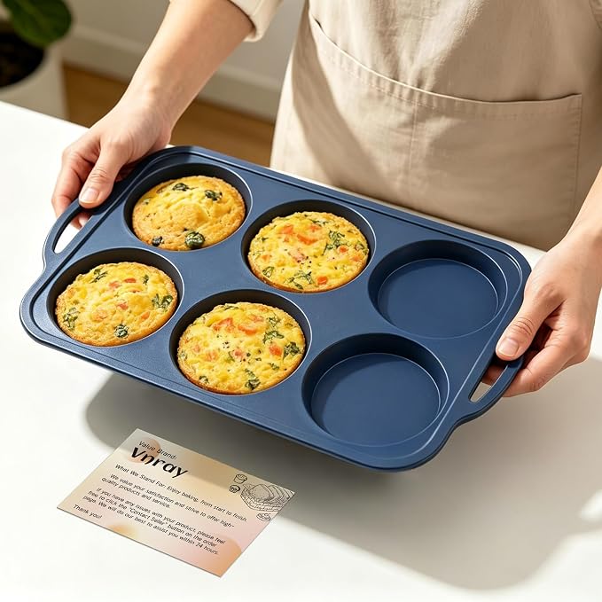 4 Inch Jumbo Silicone Muffin Top Pan with Metal Frame, Non Stick Silicone Egg Mold for Oven, Large Whoopie Pie Baking Pan with Handle for English Breakfast Sandwich, Egg Bite, Bun Tart, Grey