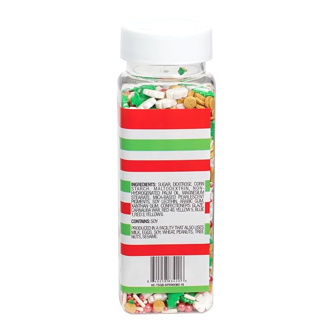 Trees & Snowflakes Red, White, Gold and Green Sprinkles Mix 4.4 oz, Christmas Sprinkles For Cake Decorating, Baking, Ice Cream & More, The Hampton Candy Company