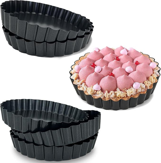 6 Pack Quiche Pans, Nonstick Tart Pans with Removable Bottom for Baking Treats, Pie, Quiches, Tartlets (5 Inch)
