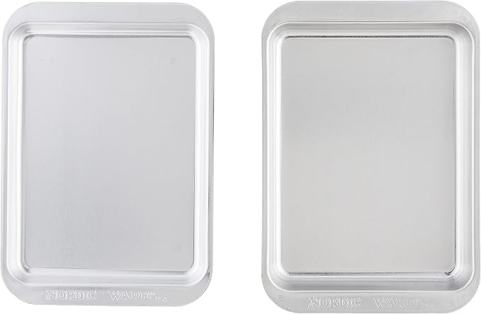 Nordic Ware Naturals 3 Piece Compact Pan Set, Toaster Oven, Counter Ovens, Air Fryer and Broiler Safe, Size for 1-2 Portions - Includes Baking Sheet, Broiling Rack and Rectangular Pan