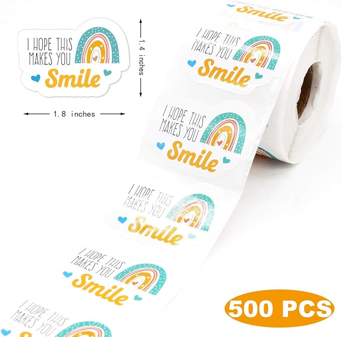500 PCS 1.5 Inch I Hope This Makes You Smile Stickers,Rainbow Small Shop Sticker, Small Business Packaging Sticker