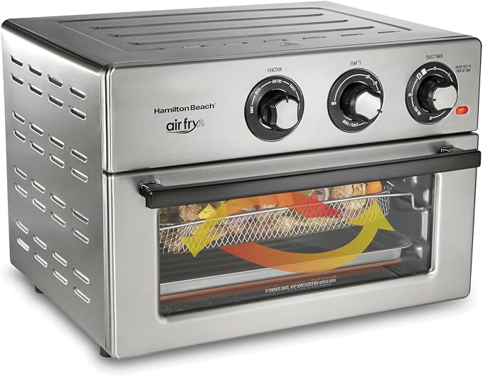 Hamilton Beach Toaster Oven Air Fryer Combo, Includes Bake, Broil, and Toast, Fits 12” Pizza, 1800 Watts, 6 Cooking Modes, Stainless Steel