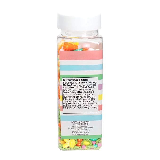Bunnies & Carrots Sprinkle Mix Blue, Pink, Yellow, Orange, Green and Purple 4.23 oz, Easter Sprinkles For Cake Decorating, Baking, Ice Cream & More, The Hampton Candy Company