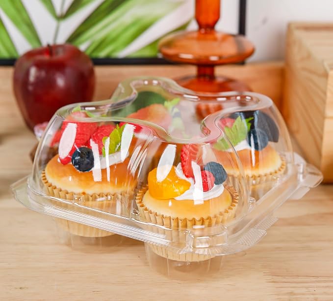 NPLUX 4 Compartment Cupcake Containers 60 Pack Cupcake Holder with Connected Airtight Lid Cupcake Boxes for 240 Cupcakes Muffins, BPA Free, Standard Size