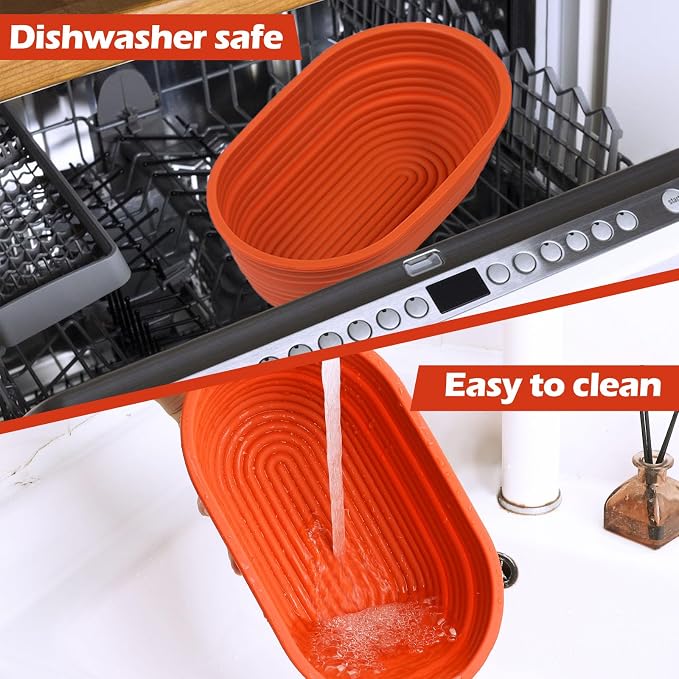 Webake Oval Bread Proofing Basket Silicone, 10 Inches Collapsible Sourdough Bread Baking Supplies Dough Proofing Bowl Containers Oven Safe Baking Gifts for Bakers