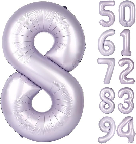 Lilac 8 Balloon, Number Balloons 40 Inch, 8th Birthday Decorations for Girls, Lavender Birthday Balloons, Lavender Party Supplies, Number 8 Balloon