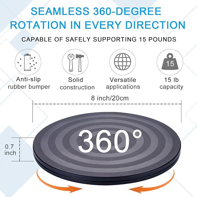 8 Inch Lazy Susan Turntable Organizer 2Pcs, Eichzer Premium Heavy Duty Rotating Swivel Stand with Steel Ball Bearings for Model/Rotating Plants/Crafts Stand/TV/Monitor/Laptop (360˚ Rotation)