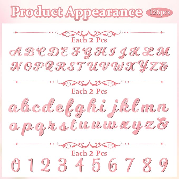 126 PCS Custom Name Cake Topper Acrylic Letters DIY Personalized A-Z & 0-9 Number Alphabet Cake Decoration For Wedding Anniversary Baby Shower Party Birthday Supplies (Rose Gold)