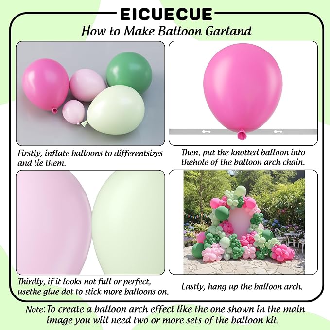 Pink and Green Balloons Garland Arch Kit 183Pcs - 5 10 12 18 inch Different Size Hot Pink Sage Green Light Balloon for Baby Shower Woodland Safari Birthday Summer Tropical Party Decorations