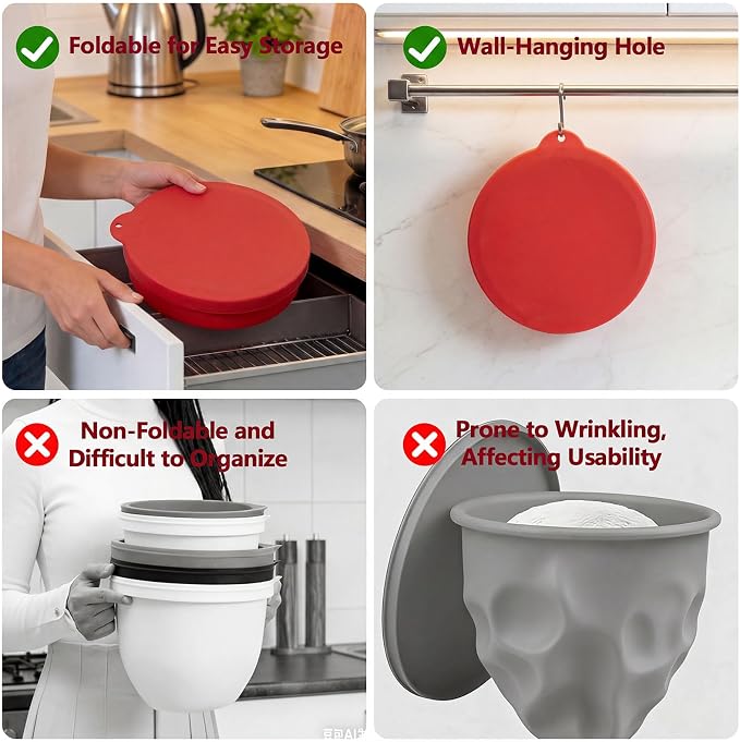 Foldable Silicone Bowl Liners for KitchenAid Mixer 3.5QT, Collapsible Kitchen Aid Bowl Insert with Airtight Lids, Thick Heat/Cold Resistant Silicone Mixing Bowl Liners, 3 Pack