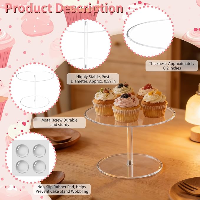 Acrylic Cake Stand, 10 Inch Clear Mini Round Cake Stands for Dessert Table, Cupcake Pastry Display Riser for Birthday Party Wedding Event, Candy Pizza Dessert Holder