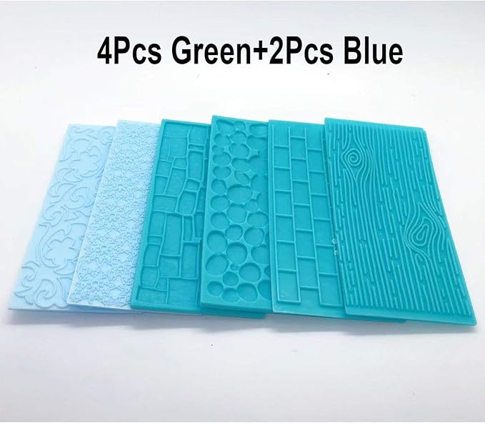 6 Pack Fondant Impression Mat Set Cake Decor Mold Set-Embossed Tree Bark/Flower/Cobblestone Texture Design Sugarcraft Decor Tool for Chocolate Cupcake Topper Wedding Cake