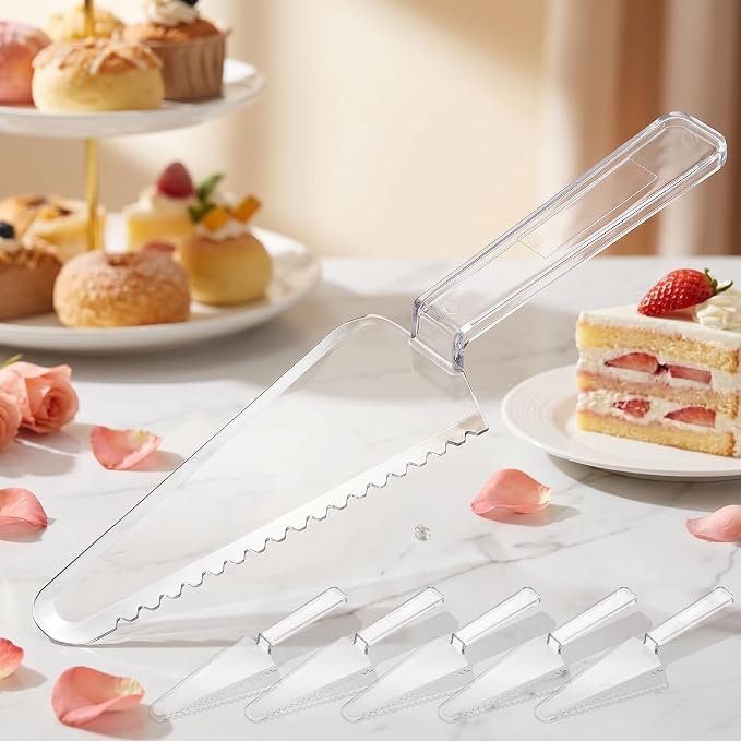 6 Pcs Disposable Plastic Cake Cutter, Durable Clear Cake Server, 9.1 Inch Cakes Pie Server Cutter Slicer Pizza Pastry Slicer for Kitchen Wedding Buffet Party