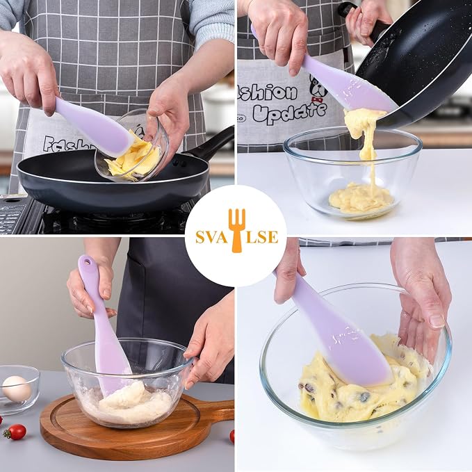 Spatulas Silicone Heat Resistant, Cooking Spatula for Nonstick Cookware, Cake Cream Batter Baking Scrapers for Stirring, Mixing, Scraping and Spreading, Egg, Cake and Burger (Purple, 2)