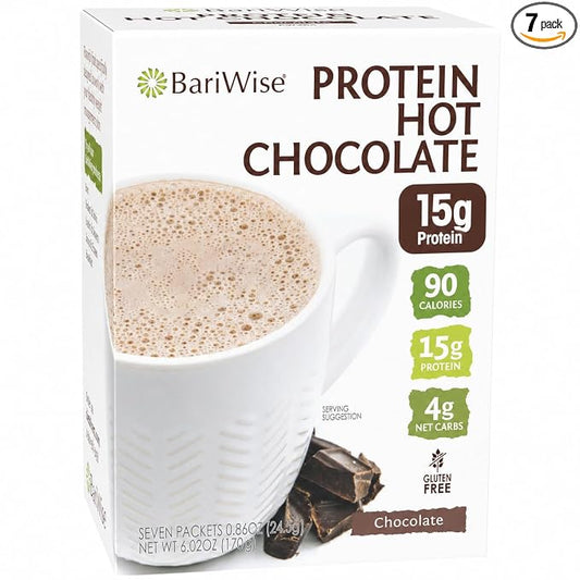 BariWise Protein Hot Chocolate, Hot Cocoa, Low Sugar, Low Carb, Keto Friendly & Gluten Free (7ct)