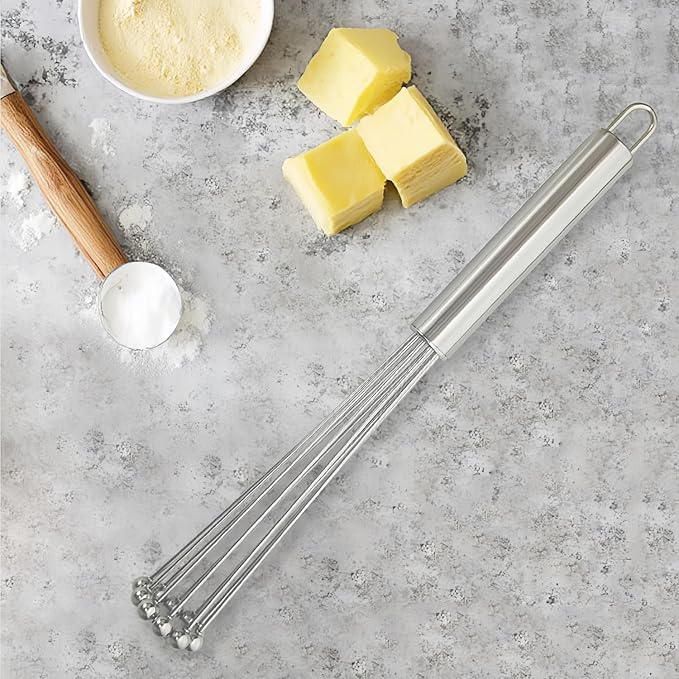 2 PCS 10.23inch Stainless Steel Ball Whisks,Durable Manual Egg Beater, Dishwashable Kitchen Whisk,Cream whisk, kitchen baking tool